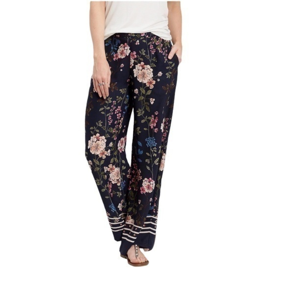 Maurices Floral Pants Navy Blue Pink  Size S